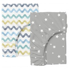 Набір простирадла на резинці COSAS WAVE/ STARFALL Ранфорс 160х200х20 см 2 шт Сірий/Різнокольоровий