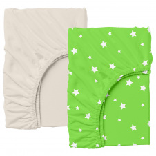 Набор Простыня на резинке COSAS BEIGE/STARFALL LIME Ранфорс 140х200х20 см 2 шт Салатовый/Бежевый