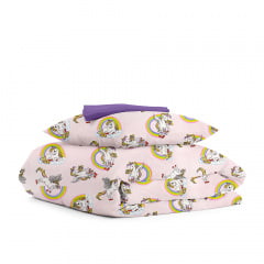 Підліткова постіль з простирадлом на гумці Rainbow Unicorn CS2 COSAS рожевий 160х220 см Бориспіль