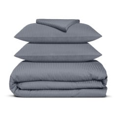 Сімейна постіль сатин з простирадлом на гумці STEEL Cosas Сталевий 2х160х220 см Братське