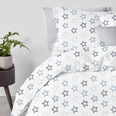 Евро постель с простыней на резинке Clear Stars COSAS Голубой 200х220 см Ясногородка