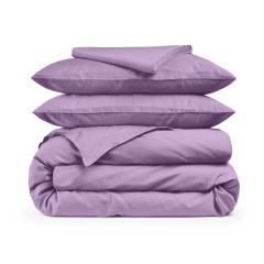 Двуспальная постель сатин с простыней на резинке LAVENDER Cosas Лаванда 180х220 см Прилуки