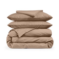 Двоспальна постіль сатин з простирадлом на гумці SAND CS2 Cosas Капучіно 180х220 см Вишгород