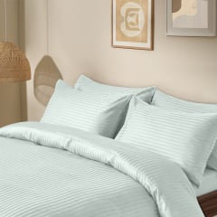 Полуторна постіль сатин з простирадлом на гумці PISTACHIO Cosas М'ятний 160х220 см Київ