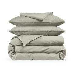 Евро постель сатин с простыней на резинке SHADOW Cosas Оливка 200х220 см Братское