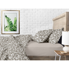 Двуспальный комплект на резинке COSAS BEIGE FLOWERS Ранфорс 180х220 см Бежевый/Серый Вышгород
