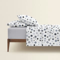Сімейна постіль з простирадлом на гумці Yarn Balls COSAS сірий 2х160х220 см Дзензелівка