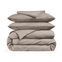 Евро постель сатин с простыней на резинке BRONZE Cosas песочный 200х220 см Прилуки