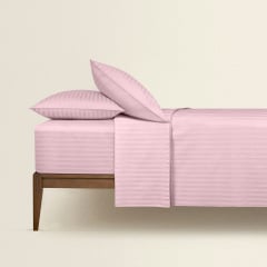 Двоспальна постіль сатин з простирадлом на гумці FLORAL Cosas Пудра 180х220 см Вишгород