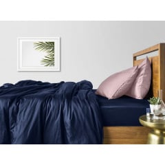 Півтораспальний комплект COSAS DARK BLUE SATIN CS1 Сатин 160х220 см Бежевий/Синій Слов'янськ
