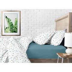 Двоспальний комплект на резинці COSAS COLOR BLOTS CS5 Ранфорс 180х220 см Білий/Синій Бучач