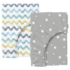 Набір простирадла на резинці COSAS WAVE/ STARFALL Ранфорс 160х200х20 см 2 шт Сірий/Різнокольоровий Братське