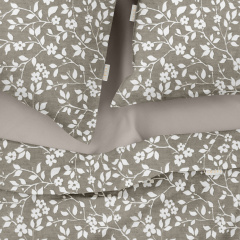 Евро комплект COSAS BEIGE FLOWERS Ранфорс 200х220 см Бежевый/Серый Славянск