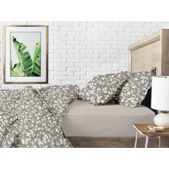 Двуспальный комплект на резинке COSAS BEIGE FLOWERS CS1 Ранфорс 180х220 см Бежевый Ивано-Франковск