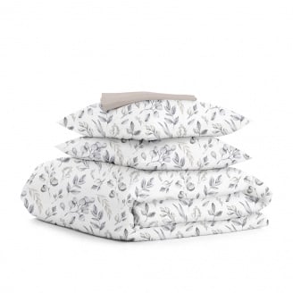 Семейная постель с простыней на резинке Steppe Flowers COSAS серый 2х160х220 см