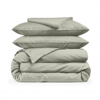 Євро постіль сатин з простирадлом на гумці SHADOW Cosas Оливка 200х220 см