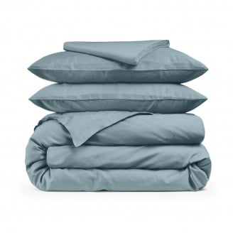 Двоспальна постіль сатин з простирадлом на гумці DOVE Cosas бірюзовий 180х220 см