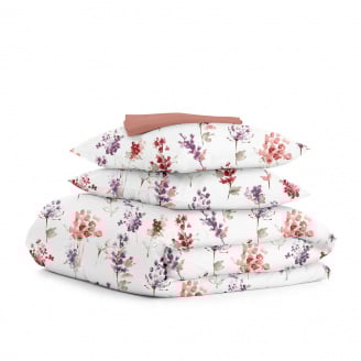 Євро постіль з простирадлом на гумці WATERCOLOR FLOWERS CS3 COSAS Фіолетовий 200х220 см