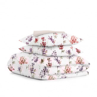 Полуторна постіль з простирадлом на гумці WATERCOLOR FLOWERS CS1 COSAS Фіолетовий 160х220 см