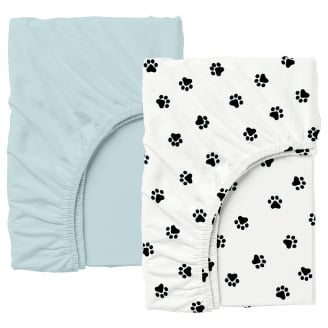 Набір простирадла на резинці COSAS LIGHT BLUE / PAWS Ранфорс 90х200х20 см 2 шт Білий/Блакитний