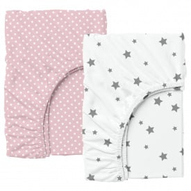 Набір простирадла на резинці COSAS ROSE DOTS / GREY STARS Ранфорс 140х200х20 см 2 шт Рожевий/Білий