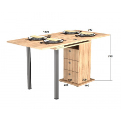 Стіл-трансформер обідній Tobi Sho "Кардамон" з шухлядами для кухні, вітальні, студії, 700х700х750 мм Дуб венге Городок