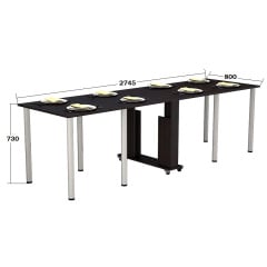 Стол-книга Tobi Sho "Семейный" раскладной обеденный на колесах для кухни, столовой, гостиной, 800х2745х730 мм Дуб венге Тернопіль