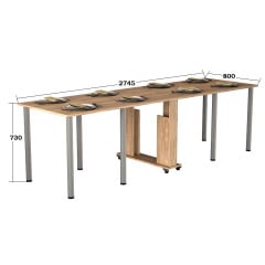 Стол-книга Tobi Sho "Семейный" раскладной обеденный на колесах для кухни, столовой, гостиной, 800х2745х730 мм Дуб сонома Молочанськ