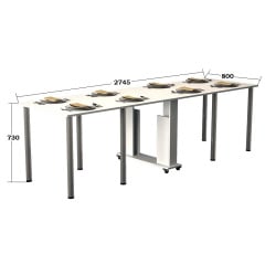 Стол-книжка Tobi Sho "Семейный" раскладной обеденный на колесах для кухни, столовой, гостиной, 800х2745х730 мм Белый Кременець