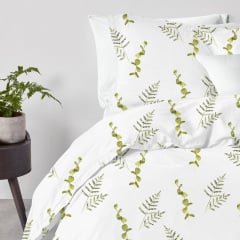 Двоспальна постіль з простирадлом на гумці Green Foliage COSAS Зелений 180х220 см Камінь-Каширський