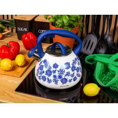Чайник для плиты Flower field из нержавеющей стали 2,7л white with blue Kamille DP262118 Гуляйполе