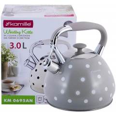 Чайник для плиты из нержавеющей стали 3л Grey with white polka dots Kamille DP262109 Киев