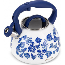Чайник для плиты Flower field из нержавеющей стали 2,7л white with blue Kamille DP262118