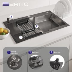 Кухонная мойка Britc HM HS7848LB-B 78x48x21 см Серый Вознесенск