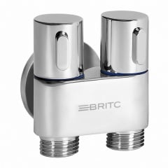 Кран двойной угловой приборный сантехнический Britc DMD 1/2х1/2 дюйм Хром Кропива