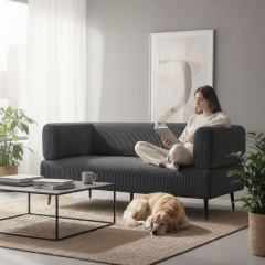 Диван офісний Tobi Sho Бенно-1 з підлокітниками для офісу, вітальні 1800х720х750 велюр вельвет Lotus 98/DK GREY Новояворівськ