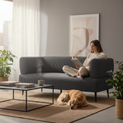 Диван офисный Tobi Sho Бенно-1 с подлокотниками для офиса, гостиной 1800х720х750 велюр вельвет Lotus 96/GREY Новояворовск