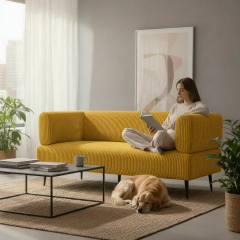 Диван офісний Tobi Sho Бенно-1 з підлокітниками для офісу, вітальні 1800х720х750 велюр вельвет Lotus 45/YELLOW Київ