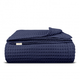 Плед покрывало вафельное COSAS Denim Greek Waffle 160х230 см Темно-синий