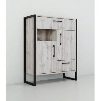 Тумба для прихожей Tobi Sho Норд ЛТ-11 в стиле Лофт с ящиками и дверцей, 660х350х900 мм Дуб крафт белый