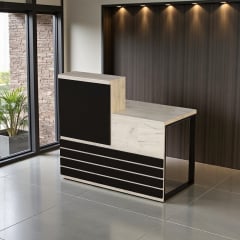 Стійка адміністратора Tobi Sho Ресепшн/5 правостороння для офісу, салону, 1400х636х1090 Дуб крафт білий/Чорний Київ