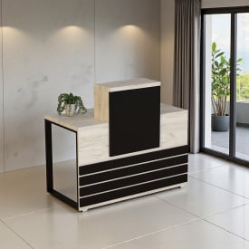 Стійка адміністратора Tobi Sho Ресепшн/5 центральна для офісу, салону, 1400х636х1090 Дуб крафт білий/Чорний