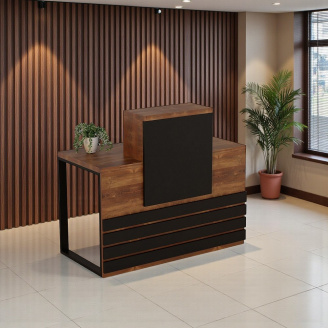 Стійка адміністратора Tobi Sho Ресепшн/5 центральна для офісу, салону, 1400х636х1090 Фаєрвуд/Чорний