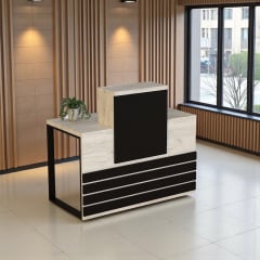 Стійка адміністратора Tobi Sho Ресепшн/5 центральна для офісу, салону, 1600х636х1090 Дуб крафт білий/Чорний Київ