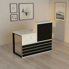 Стійка адміністратора Tobi Sho Ресепшн/5 лівостороння для офісу, салону, 1400х636х1090 Дуб крафт білий/Чорний Київ