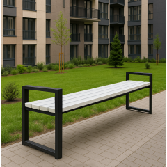 Лавка с ПВХ профиля Tobi Sho Модерн без спинки для парка, сада, сквера, 1514х598х415 мм Бело-черный Київ