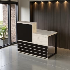 Стійка адміністратора Tobi Sho Ресепшн/5 правостороння для офісу, салону, 1200х636х1090 Дуб крафт білий/Чорний Київ