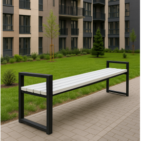 Лавка з ПВХ профілю Tobi Sho Модерн без спинки для парку, саду, скверу, 1514х598х415 мм Біло-чорний
