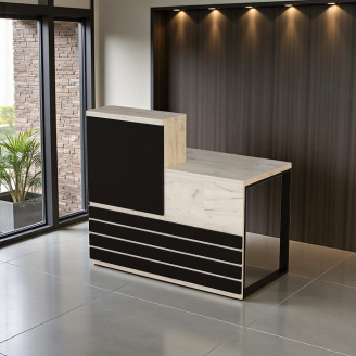 Стойка администратора Tobi Sho Ресепшн/5 правосторонняя для офиса, салона, 1600х636х1090 Дуб крафт белый/Черный