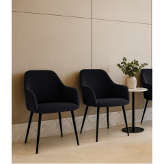 Стілець обідній зі спинкою Лінн М-240 з підлокітниками, для їдальні, кухні, кафе, салону, вельвет Чорний/чорний, 850х580х580 мм Київ